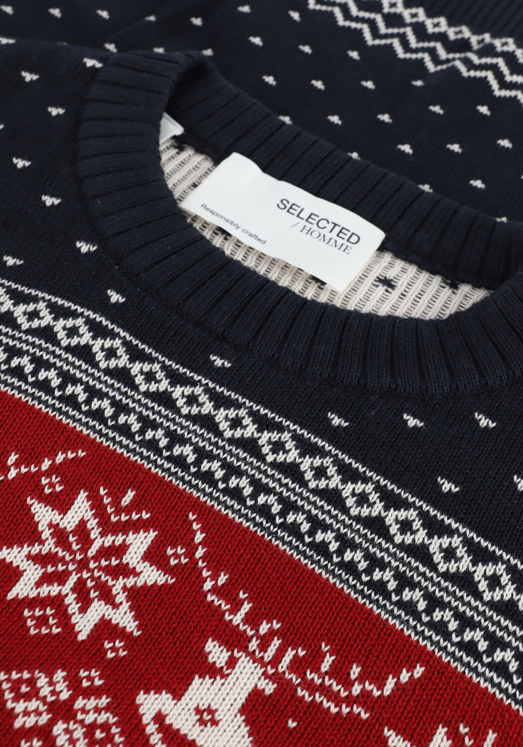 Blaue SELECTED MEN Pullover SLHNEWDEER LS KNIT CREW NECK W - large