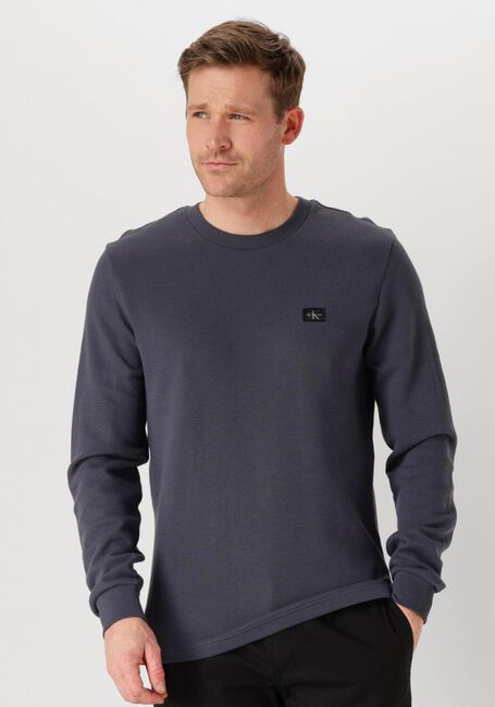 Blaue CALVIN KLEIN Pullover WOVEN LABEL WAFFLE LS TEE - large