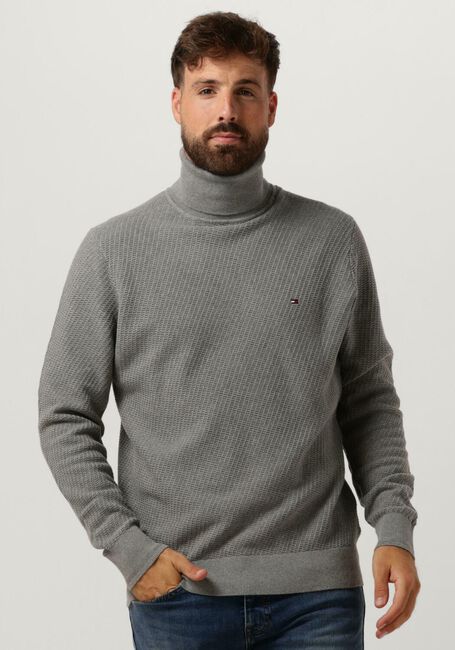 Graue TOMMY HILFIGER Rollkragenpullover RECTANGULAR STRUCTURE ROLL NK - large