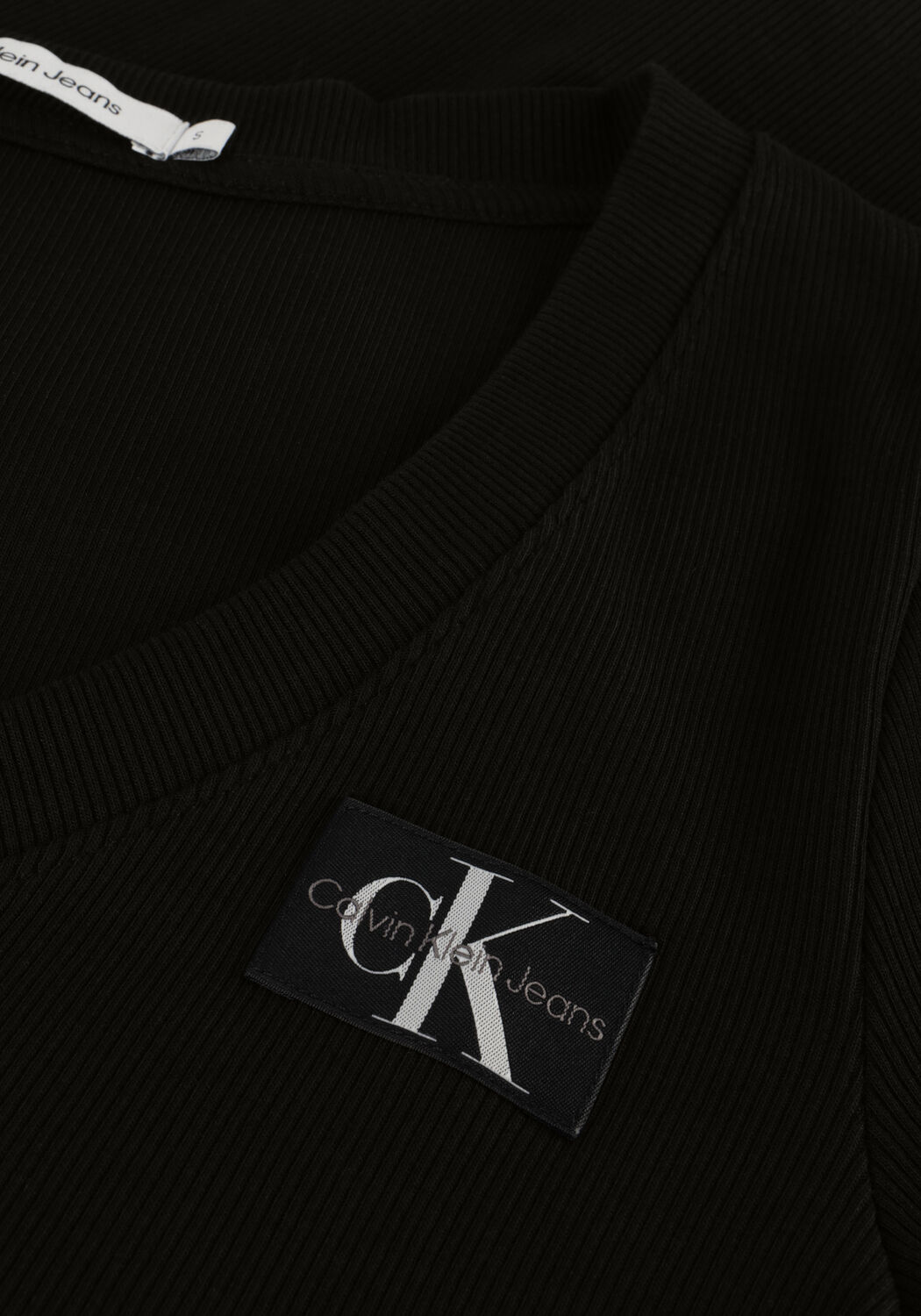 Schwarze CALVIN KLEIN Tops & T-shirts WOVEN LABEL V-NECK LONG SLEEVE - large