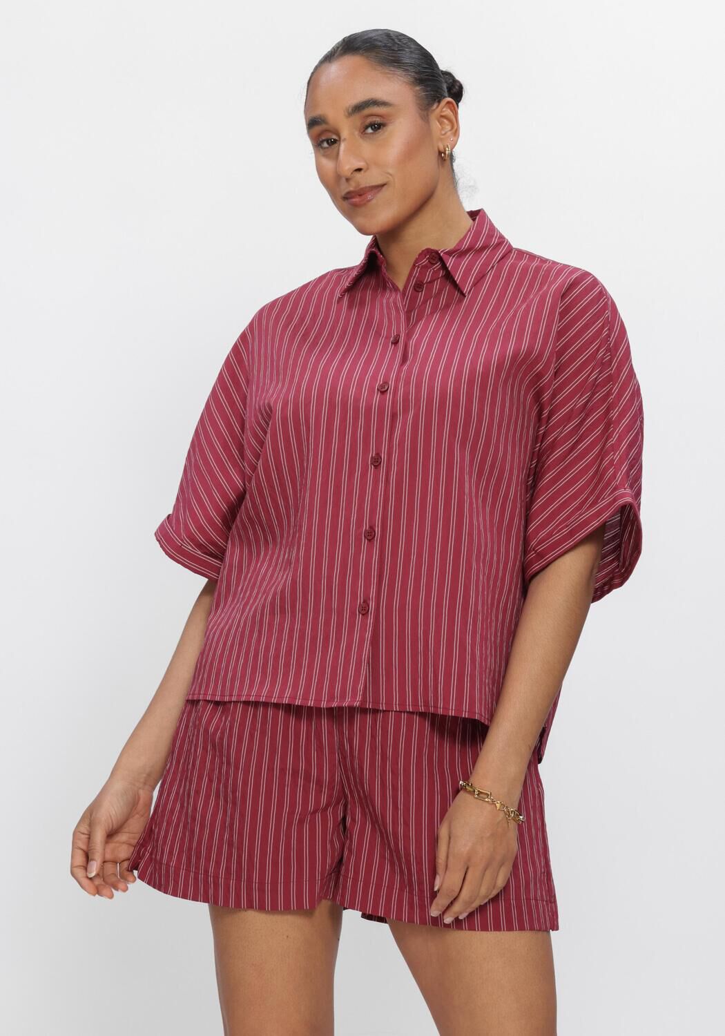 Rote CATWALK JUNKIE Blusen STRIPED SHORT SLEEVE BLOUSE - large