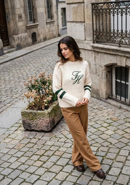 Creme TOMMY HILFIGER Pullover TEXTURED GRAPHIC C-NK LS SWT - large