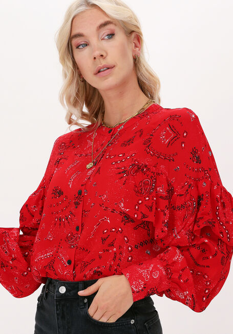 Rote ALIX THE LABEL Blusen LADIES WOVEN ORNAMENT RUFFLE BLOUSE - large