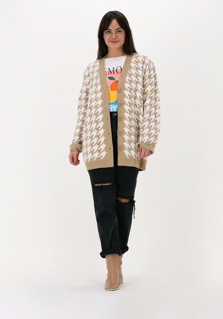 Camelfarbene RIANNE MEIJER x NA-KD Strickjacke HOUNDSTOOTH LONG CARDIGAN - large