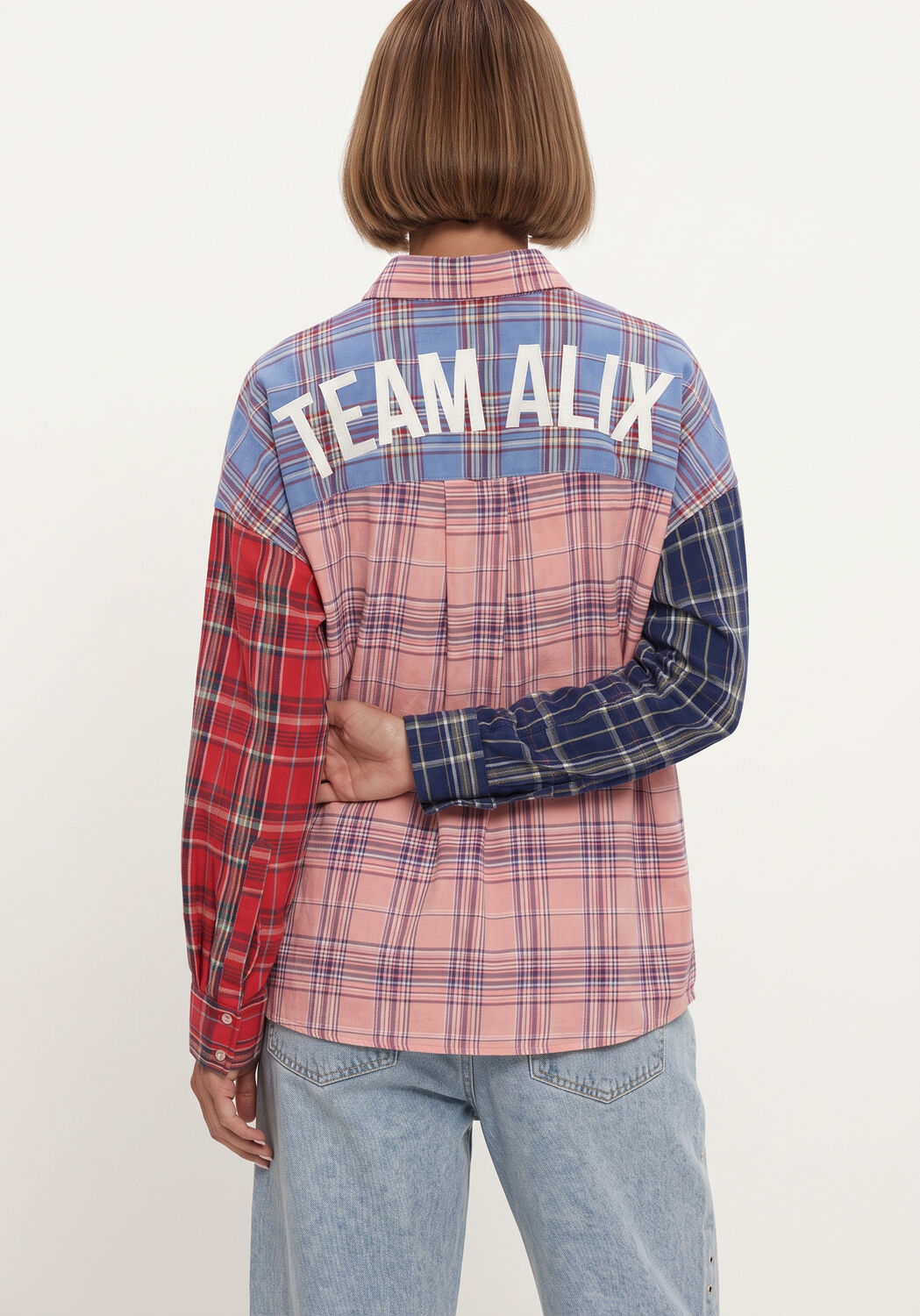 Mehrfarbige/Bunte ALIX THE LABEL Blusen LADIES WOVEN CHECK MIX BLOUSE - large