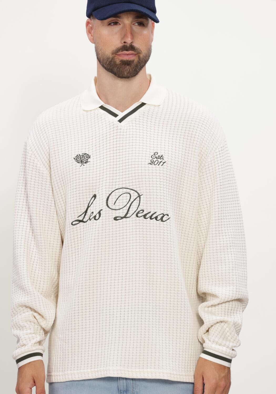 Ecru LES DEUX Polo-Shirt WAFFLE LS FOOTBALL JERSEY - large