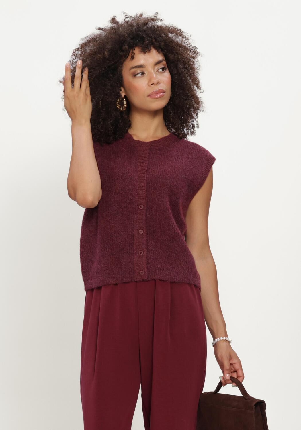 Bordeaux SELECTED WOMEN Strickjacke SLFLULU SL BUTTON O-NECK VEST - large