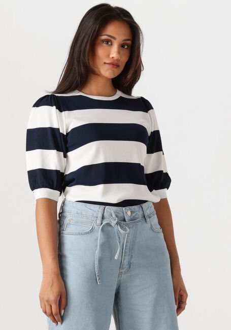 Blaue JANSEN AMSTERDAM Top KIMMIE TOP K 136 BIG STRIPE SHORT PUFFED SLEEVE - large