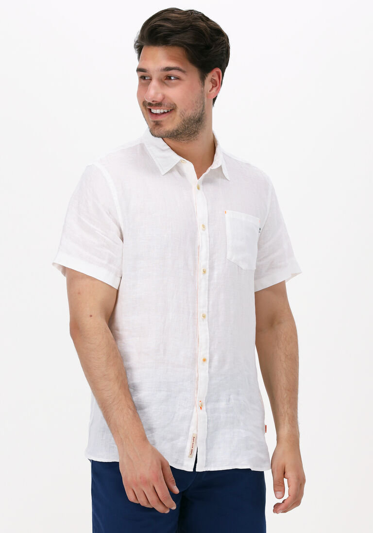 weiße scotch & soda casual-oberhemd regular fit garment-dyed linen shortsleeve shirt