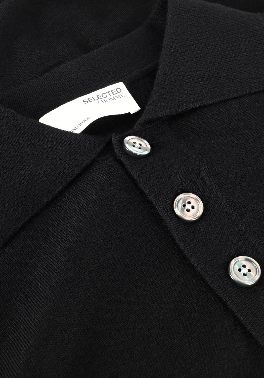 Schwarze SELECTED MEN Pullover SLHTRAY LS KNIT MERINO POLO - large