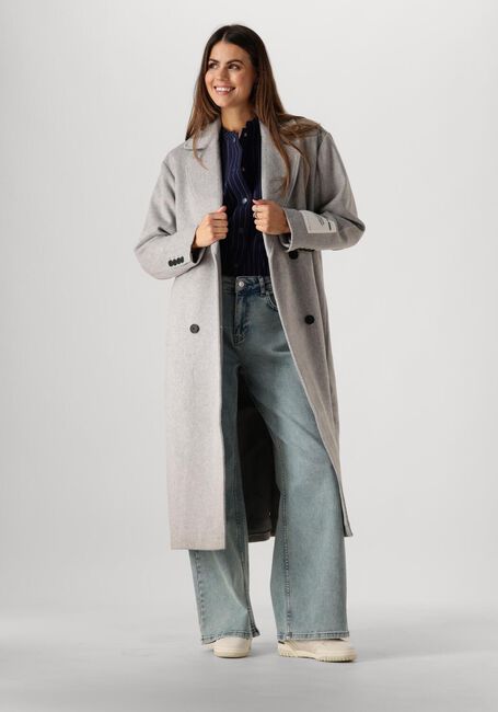 Graue COLOURFUL REBEL Mäntel ZANIA DOUBLE BREASTED WOOL LONG COAT - large
