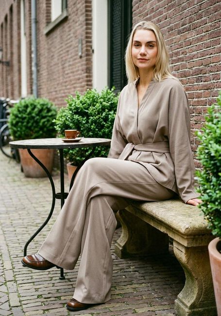 Taupe NEO NOIR Weite Hose LUNET CREPE PANTS - large