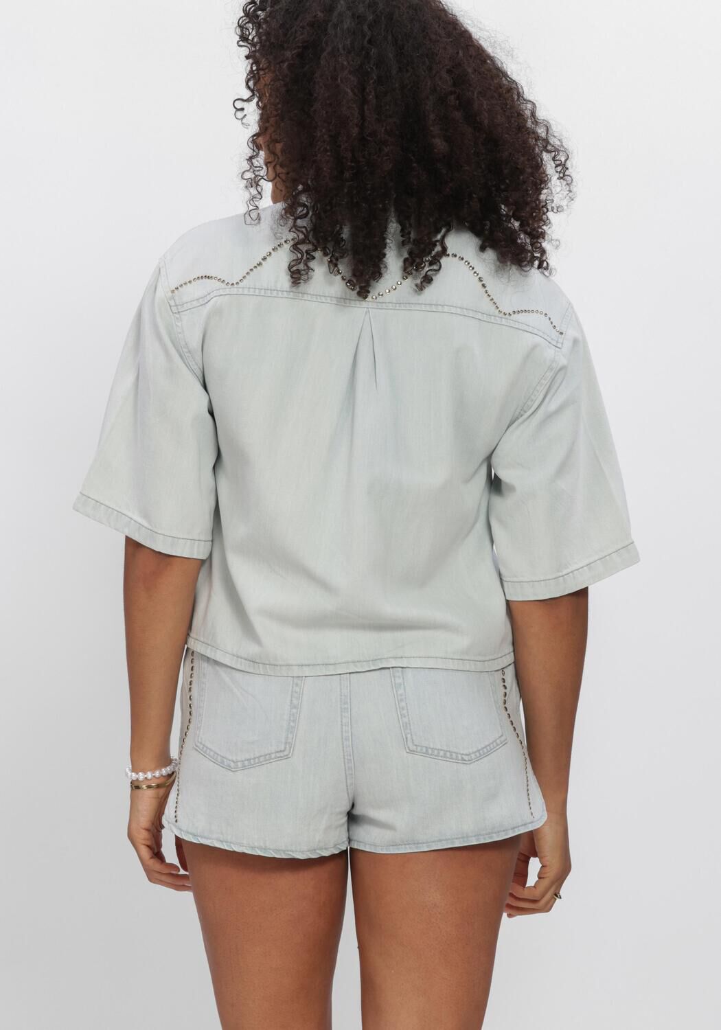 Blaue DANTE6 Blusen ZOFIA EMBELLISHED DENIM SHIRT - large