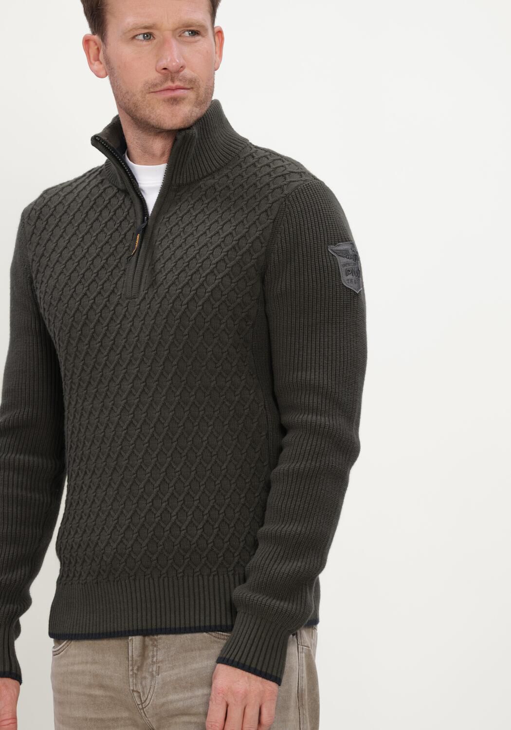 Dunkelgr&uuml;n PME LEGEND Pullover HALF ZIP COLLAR COTTON - large