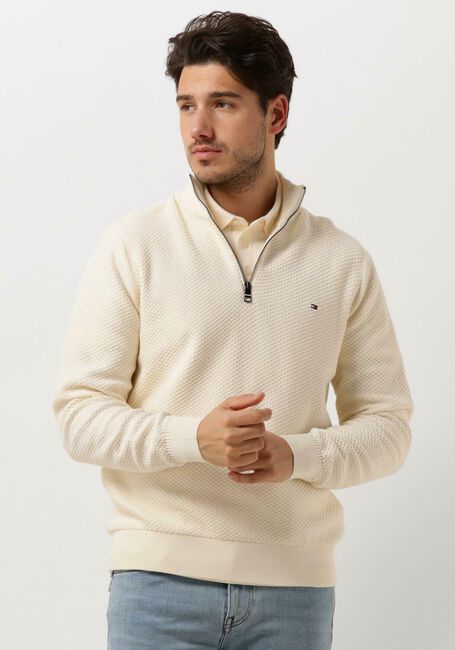 Beige TOMMY HILFIGER Pullover OVAL STRUCTURE ZIP MOCK - large