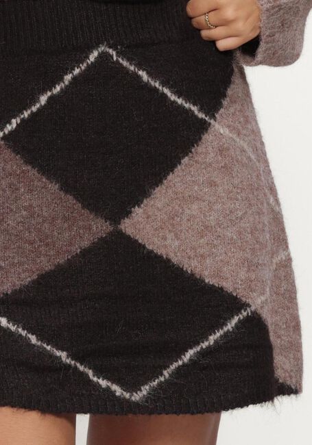 Braune NEO NOIR Minirock GISA CHECK FLUFF KNIT SKIRT - large