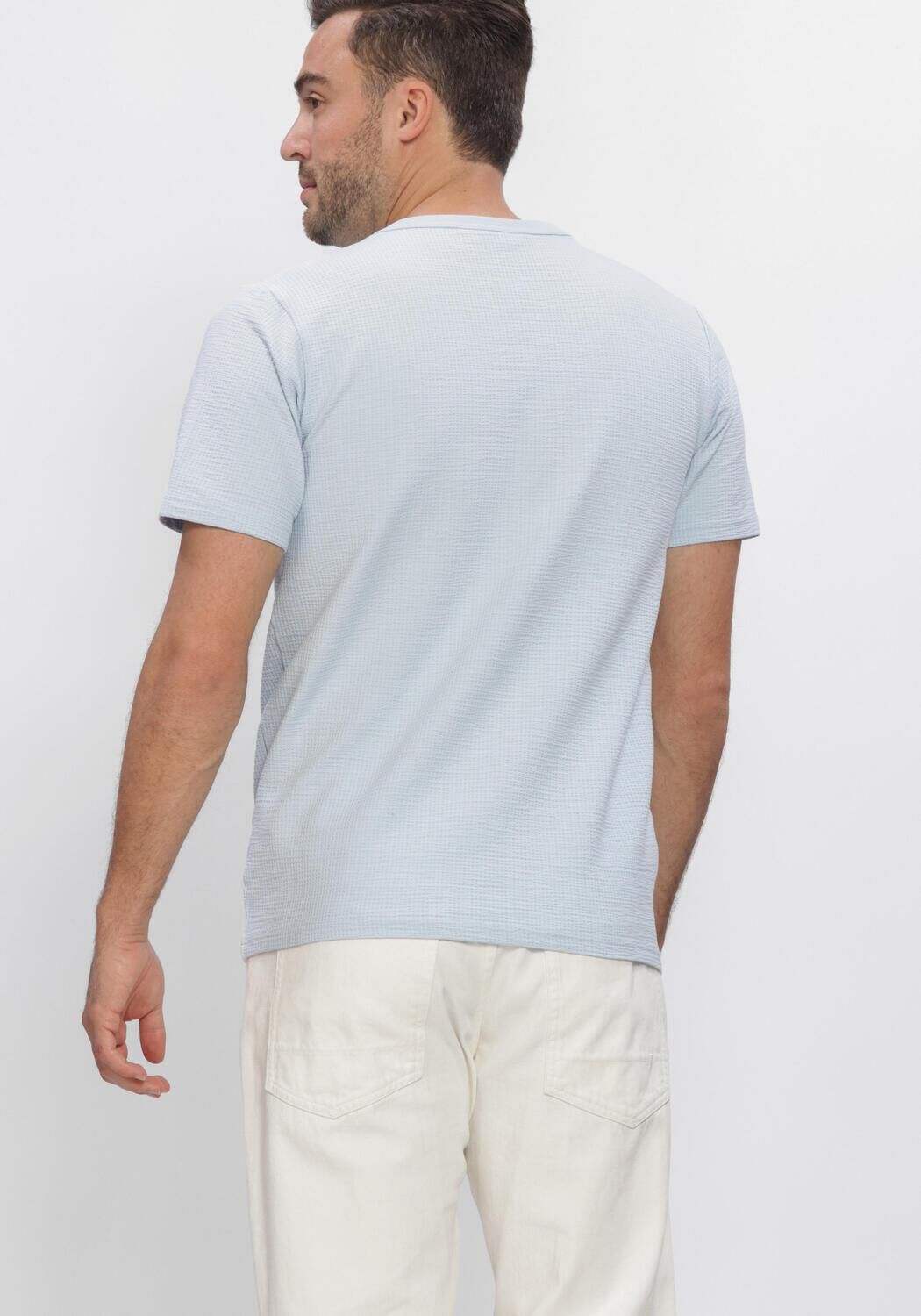 Blaue SELECTED MEN Polos & T-Shirts SLHSANDER SEERSUCKER SS O-NECK  TEE - large