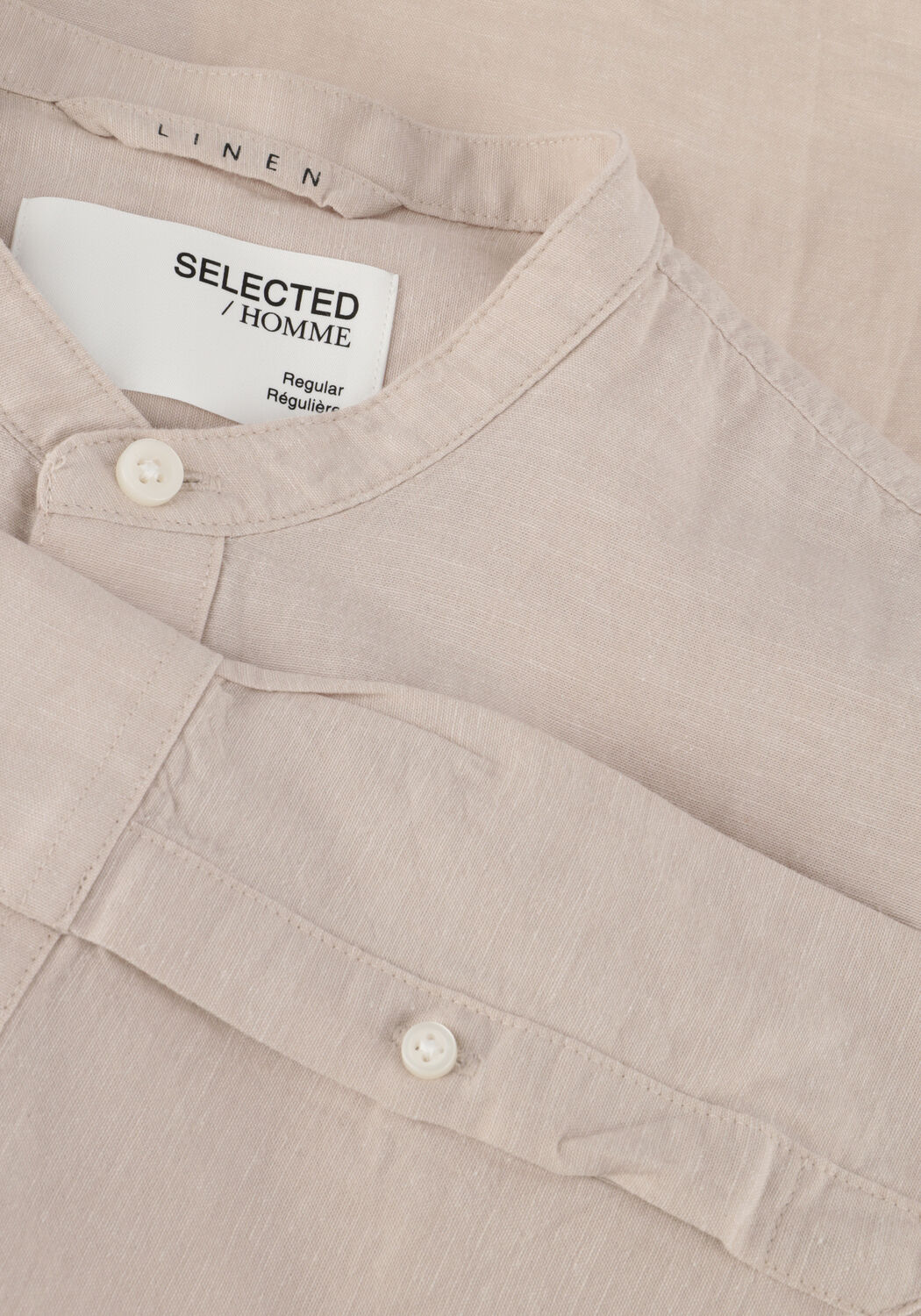 Beige SELECTED MEN Casual-Oberhemd SLHREGNEW-LINEN SHIRT LS BAND - large