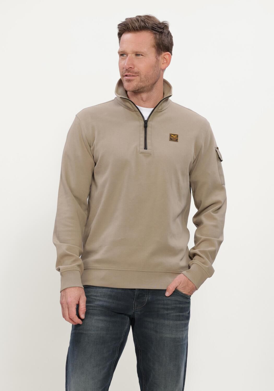 Beige PME LEGEND Pullover HALF ZIP COLLAR INTERLOCK JERSEY