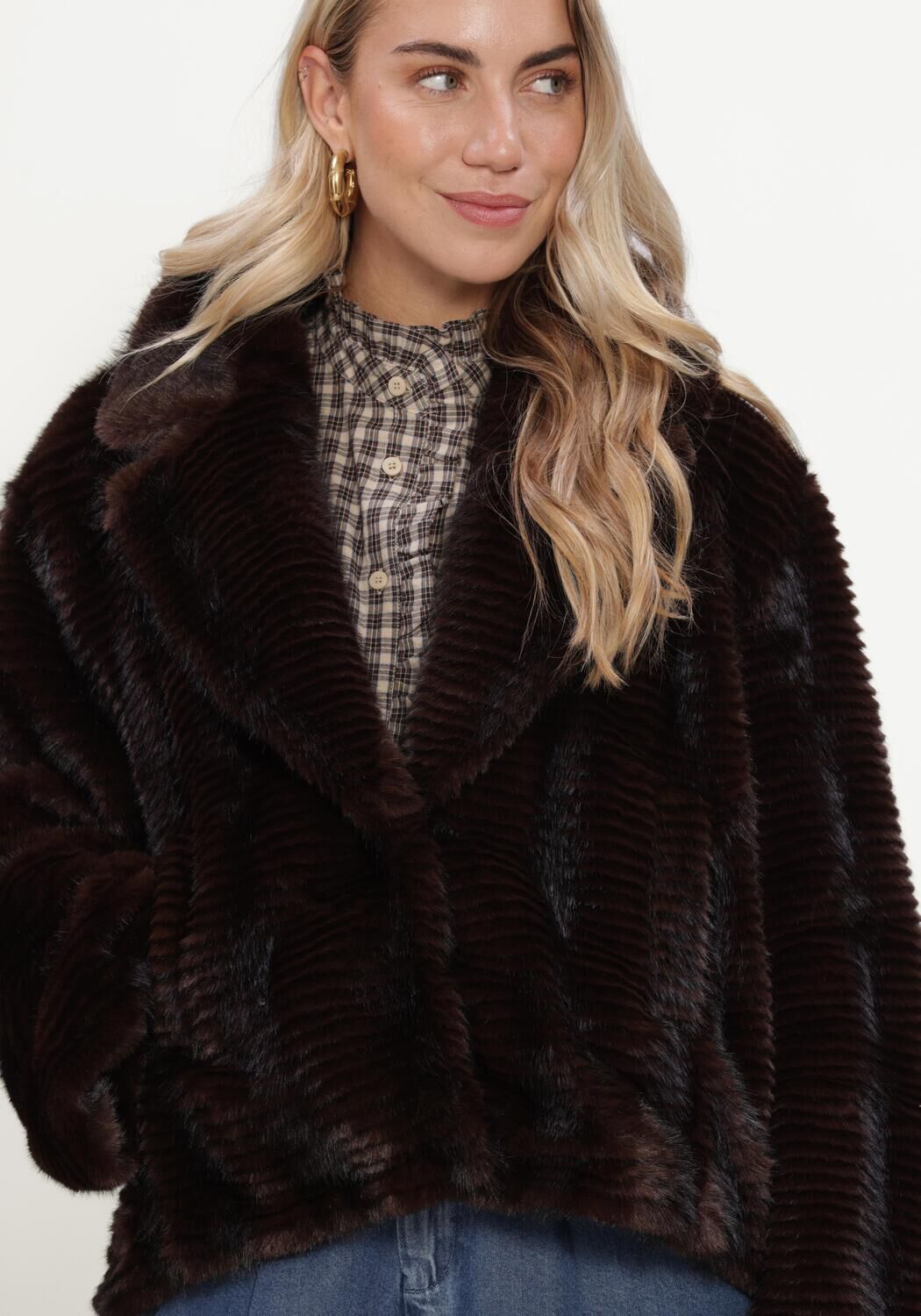 Braune FREEBIRD Fake-Fur-Jack ORIANA - large