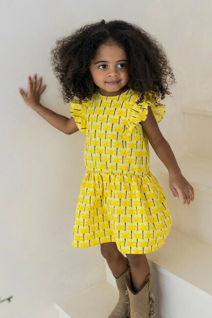 Gelbe LIKE FLO Kleider AOP WOVEN RUFFLE DRESS - large