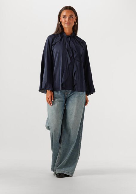 Dunkelblau SUMMUM Blusen TOP RUFFLES COTTON VISCOSE - large