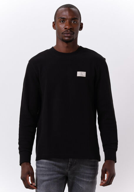 Schwarze CALVIN KLEIN Pullover SHRUNKEN BADGE LS WAFFLE TEE - large