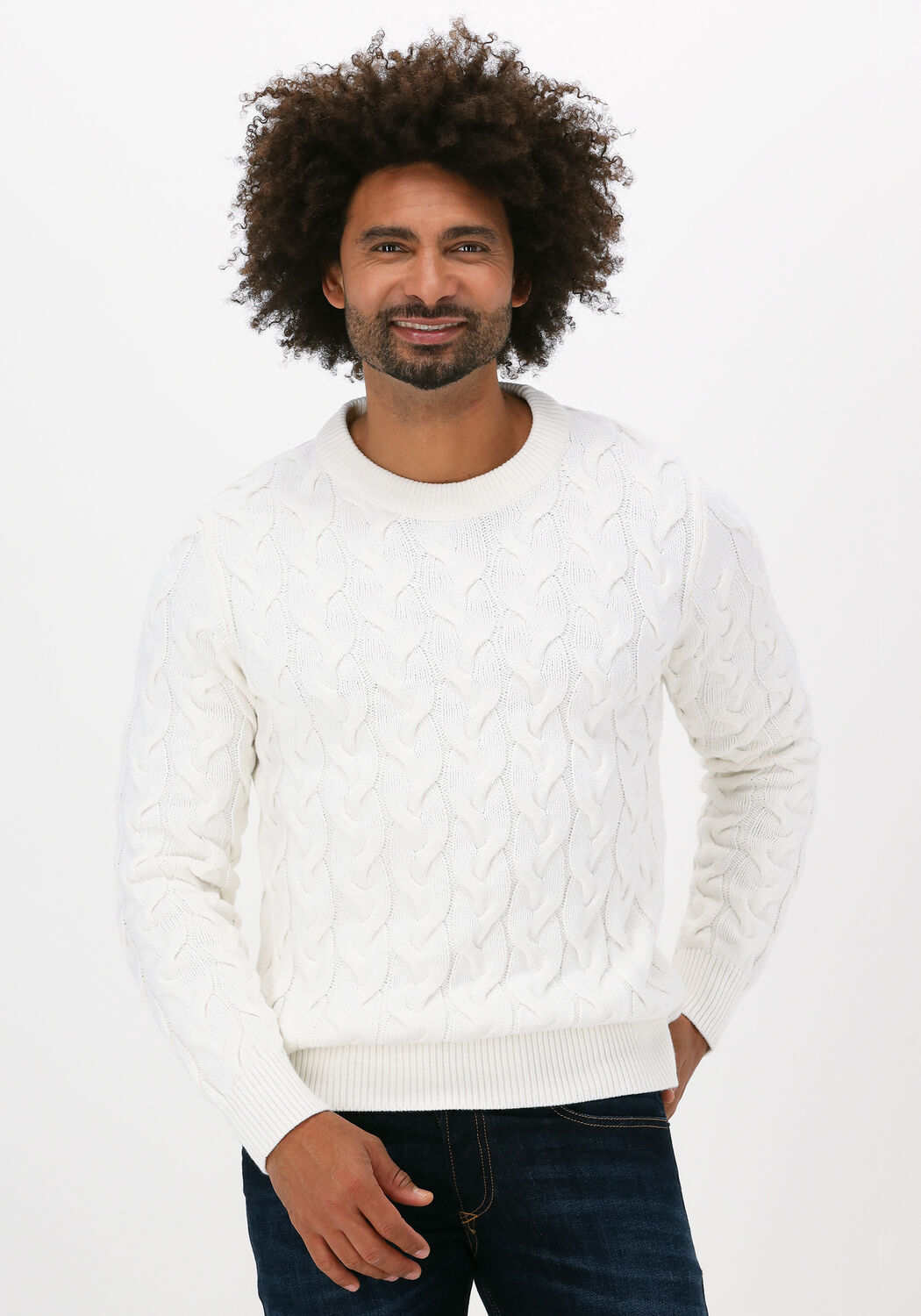 Nicht-gerade weiss SELECTED MEN Pullover SLHRABI LS KNIT CABLE CREW NEC - large