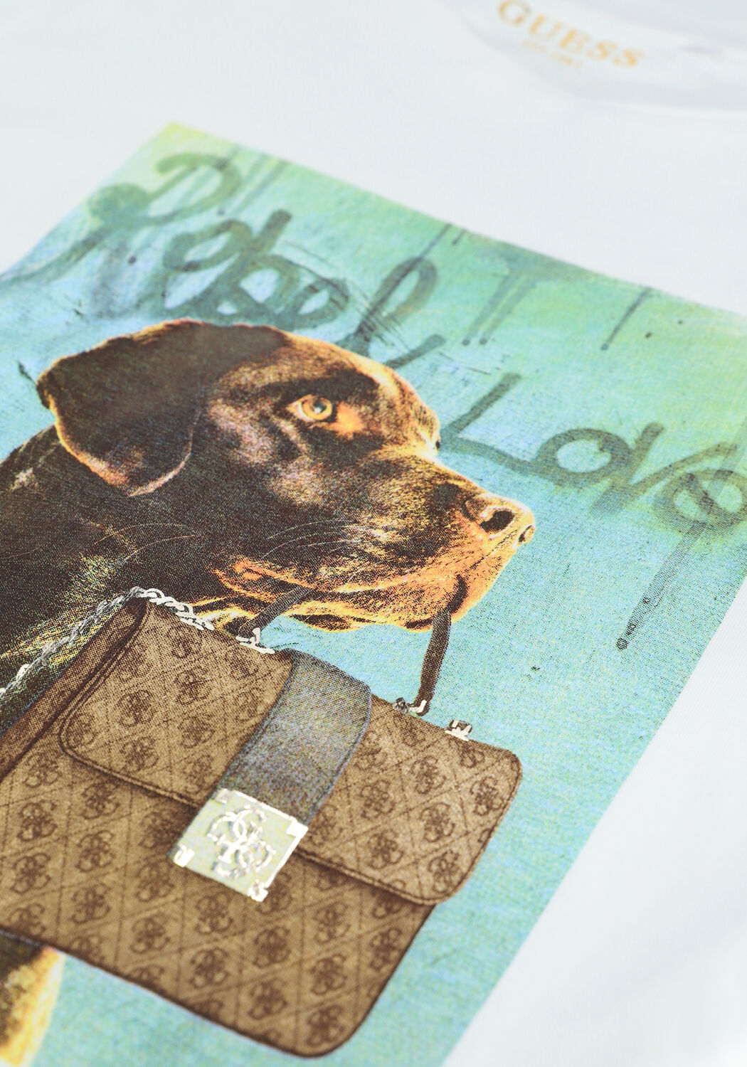 Wei&szlig;e GUESS T-shirt SS DOG AND PURSE ROLL SLV TEE - large