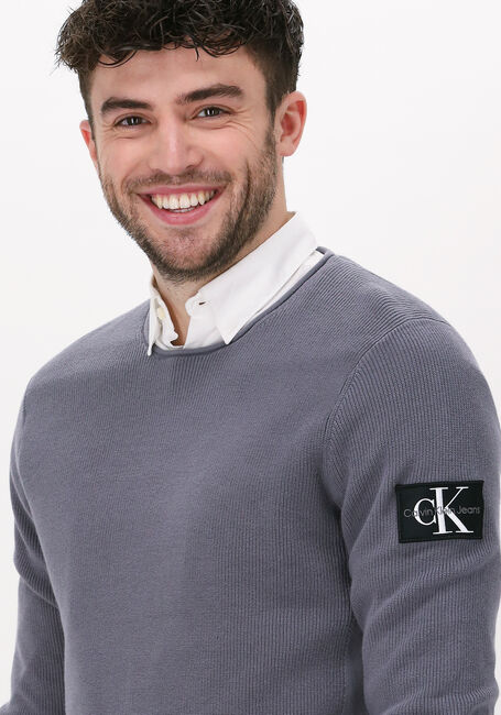 Graue CALVIN KLEIN Pullover MONOGRAM BADGE CREW NECK SWEATER - large