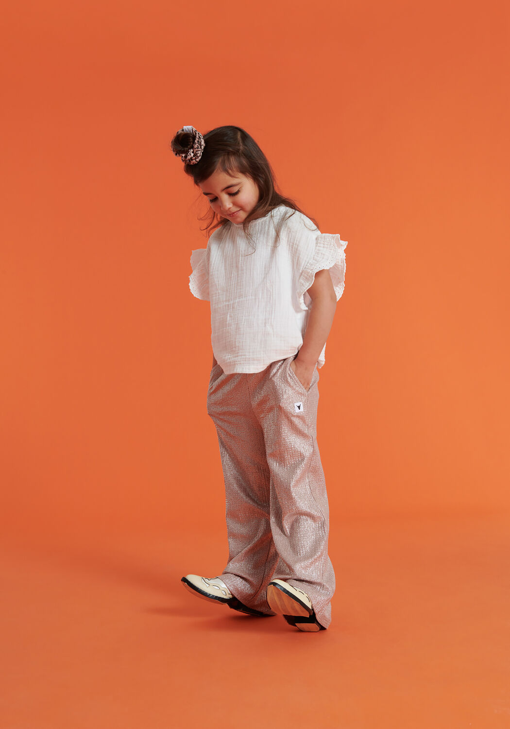 Hell-Pink ALIX MINI Hose KIDS KNITTED SHINY WIDE LEG PANTS - large