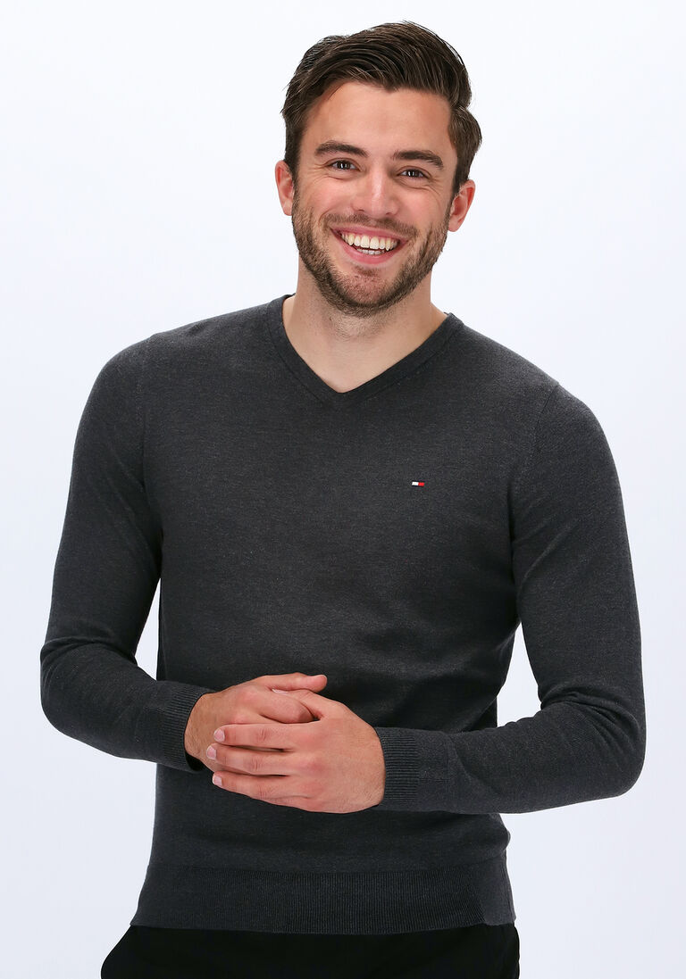 graue tommy hilfiger pullover core cotton-silk vneck