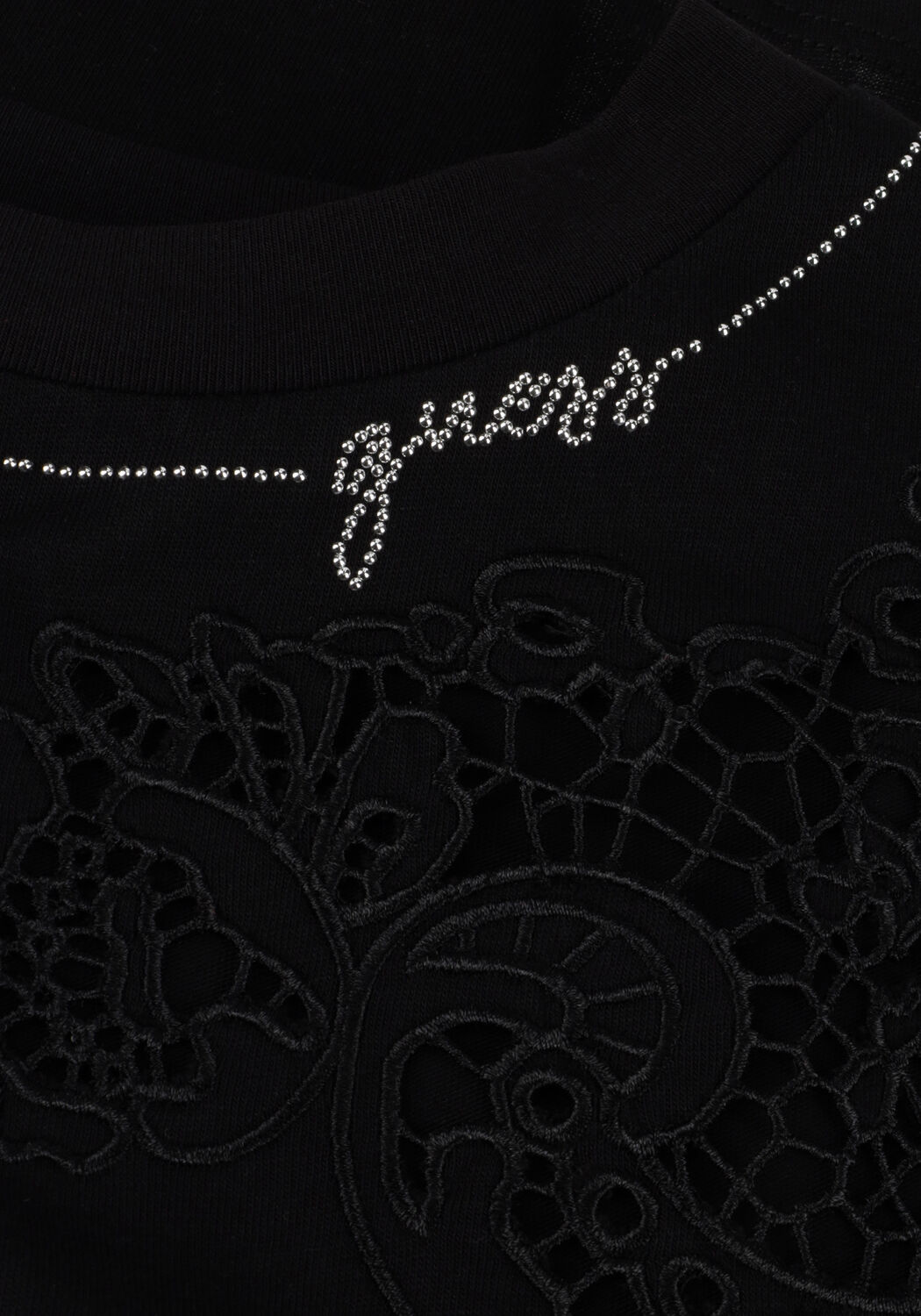 Schwarze GUESS T-shirt SS CN AJOUR LACE TEE - large