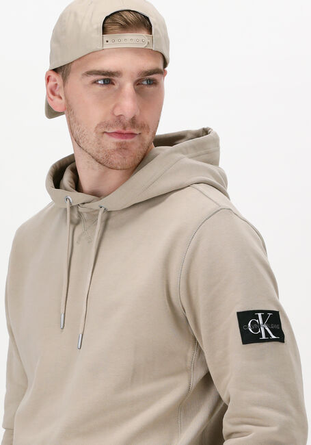 Beige CALVIN KLEIN Sweatshirt MONOGRAM SLEEVE BADGE HOODIE - large