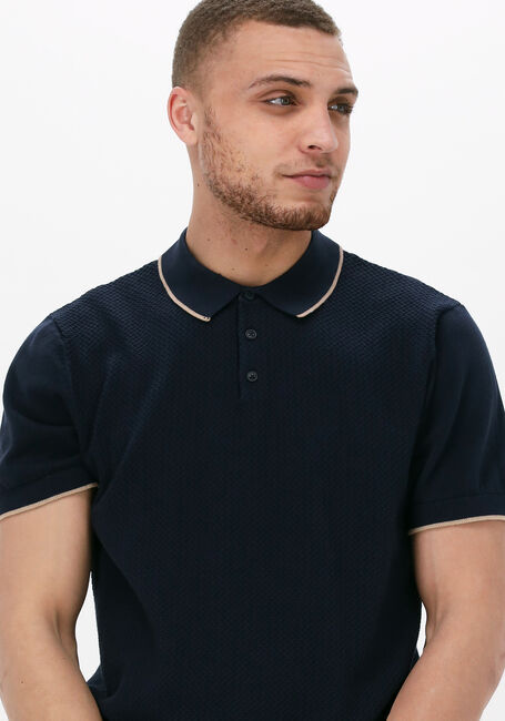Blaue SELECTED HOMME Polo-Shirt SLHHANK SS KNIT BUTTON POLO - large