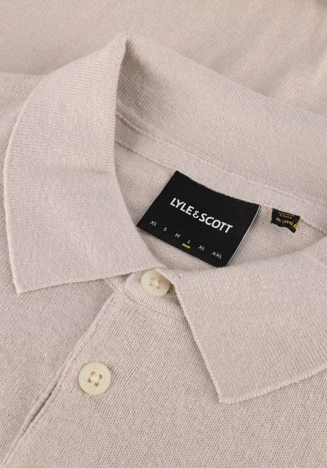 Beige LYLE & SCOTT Pullover COTTON MERINO LONG SLEEVE KNITTED POLO - large