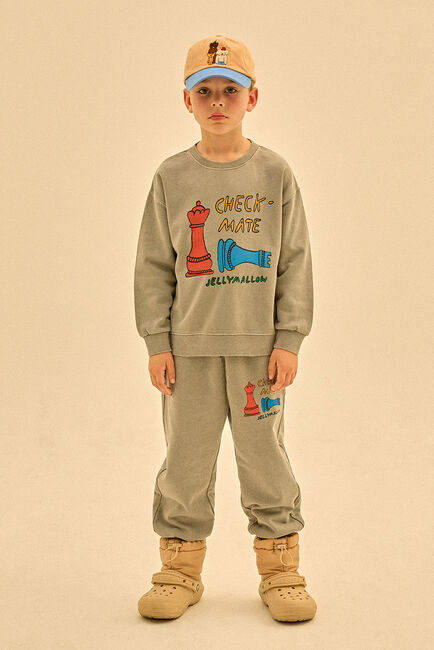 Khaki Jelly Mallow Pullover CHECK MATE PIGNMENT SWEATSHIRT - large
