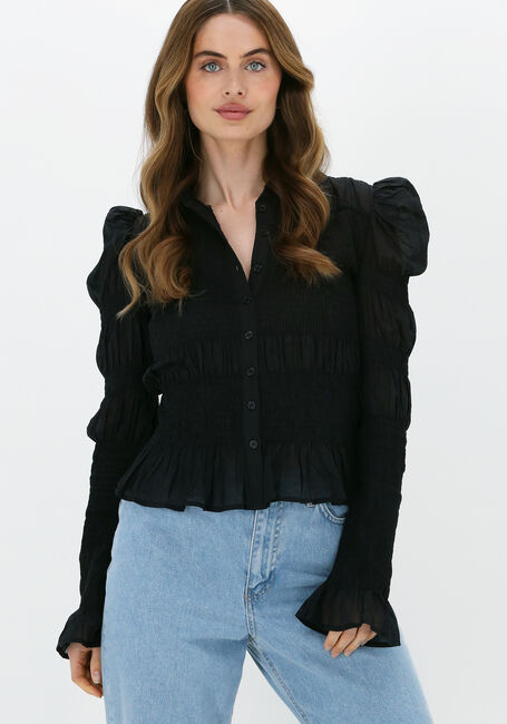 Schwarze NA-KD Blusen SMOCKED FRILL BLOUSE - large