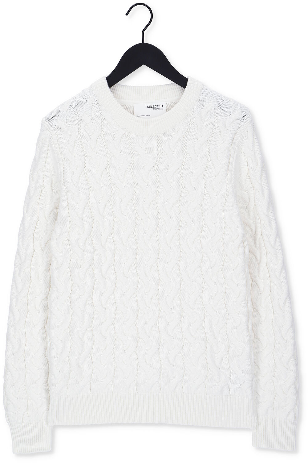 Nicht-gerade weiss SELECTED MEN Pullover SLHRABI LS KNIT CABLE CREW NEC