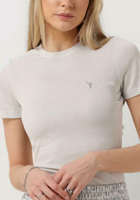 Weiße ALIX THE LABEL T-shirt LADIES KNITTED LUREX RIB T-SHIRT - large