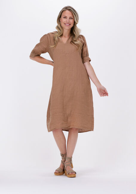 Camelfarbene BY-BAR Midikleid FLEUR LINEN DRESS - large