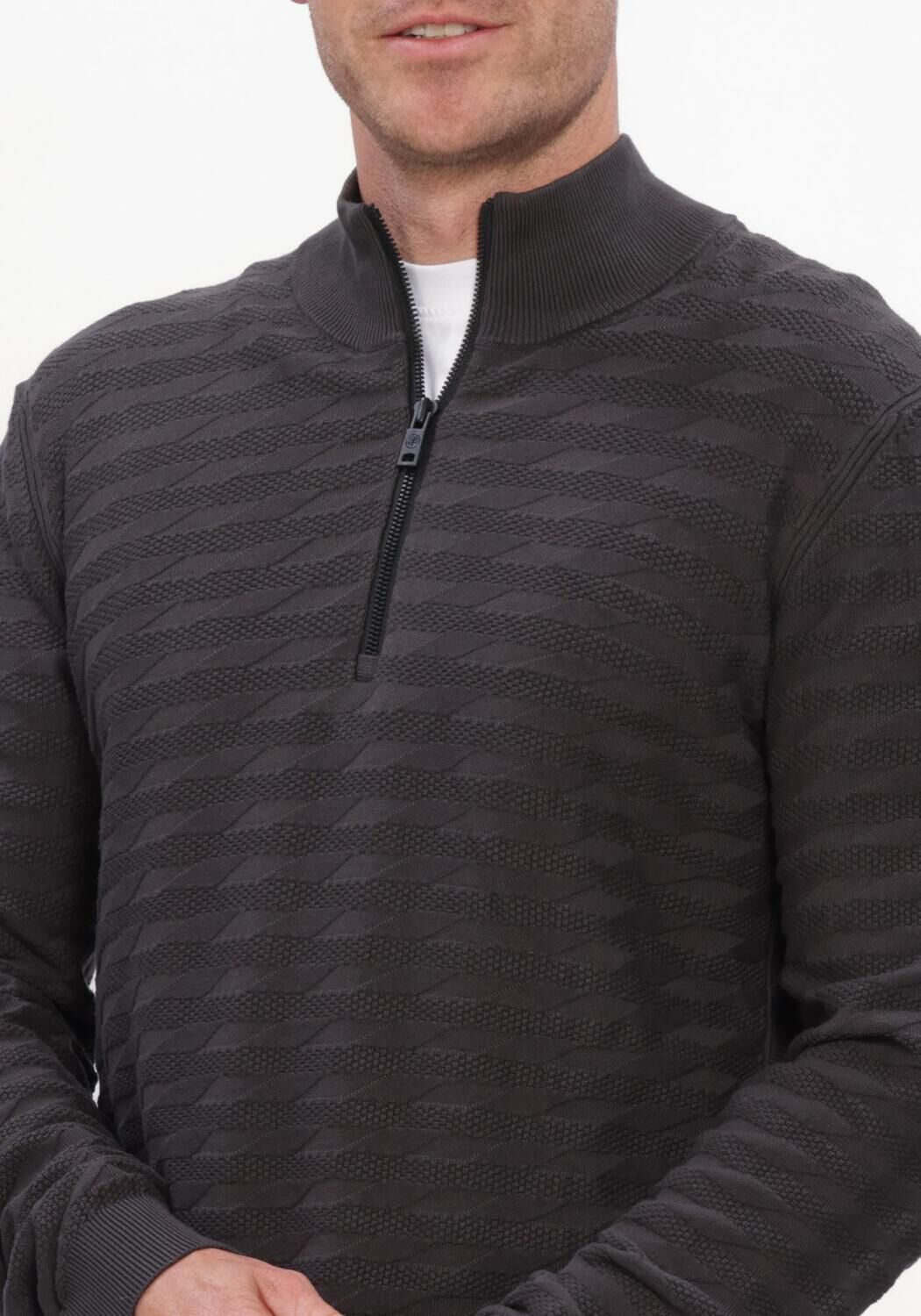 Dunkelgrau CAST IRON Pullover HALF ZIP COLLAR SLIM FIT COMFORT BLEND - large