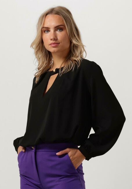 Schwarze ACCESS Bluse BLOUSE WITH FRONT V OPENING - large