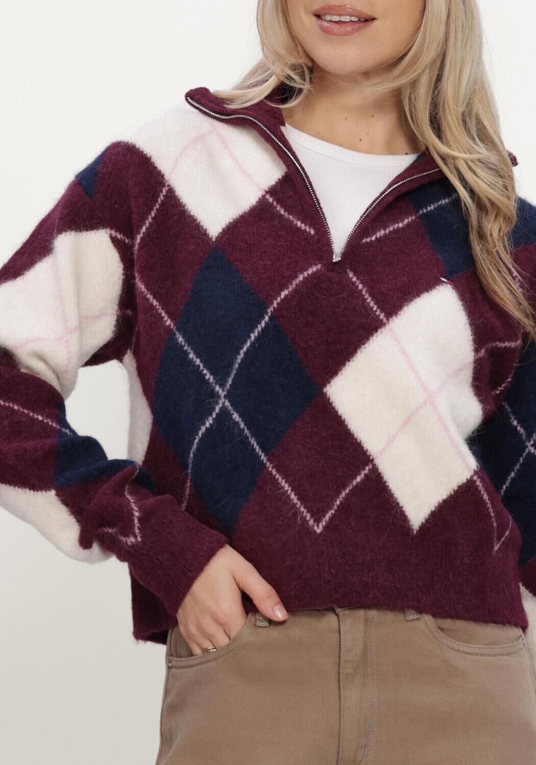 Bordeaux TOMMY JEANS Pullover TJW FLUFFY QUARTER ZIP SWEATER - large