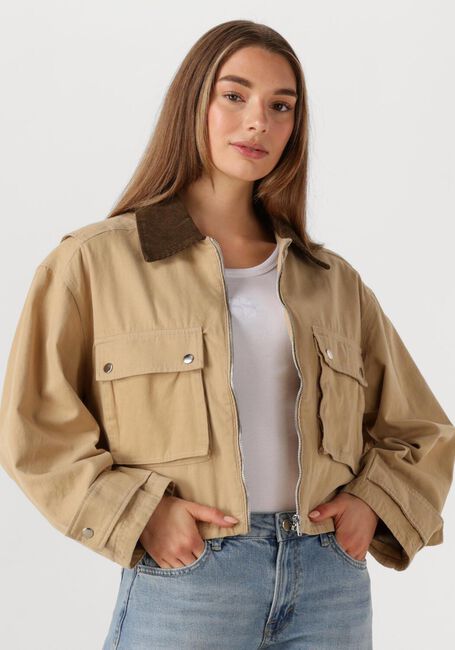 Camelfarbene NEO NOIR Lederjack RIVERA CANVAS BOXY JACKET - large