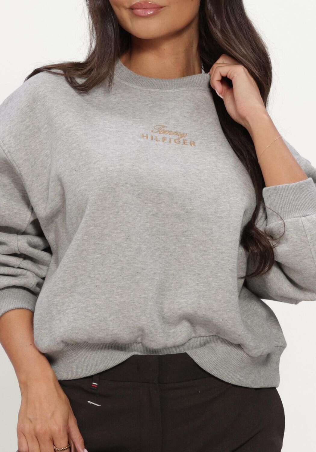 Graue TOMMY HILFIGER Sweatshirt GOLD SCRIPT FLEECE RLX C-NK SWT - large