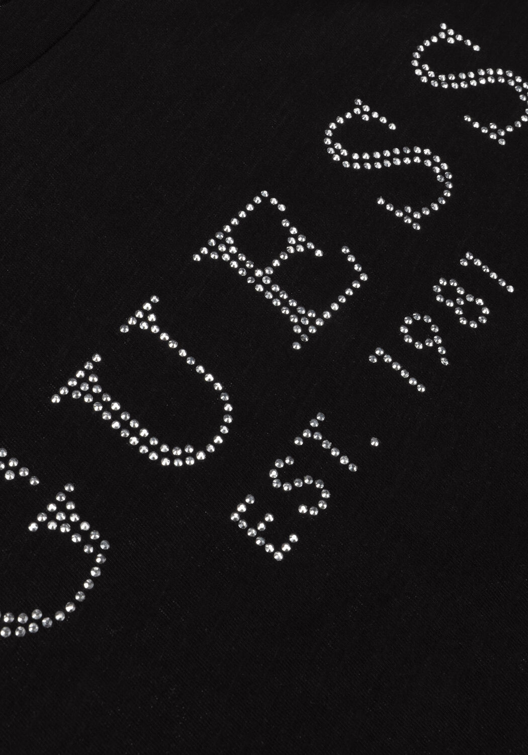 Schwarze GUESS T-shirt SS GUESS 1981 CRYSTAL EASY TEE - large