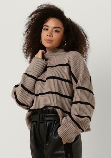 Taupe CO'COUTURE Pullover ROW STRIPE BOX CROP KNIT - large