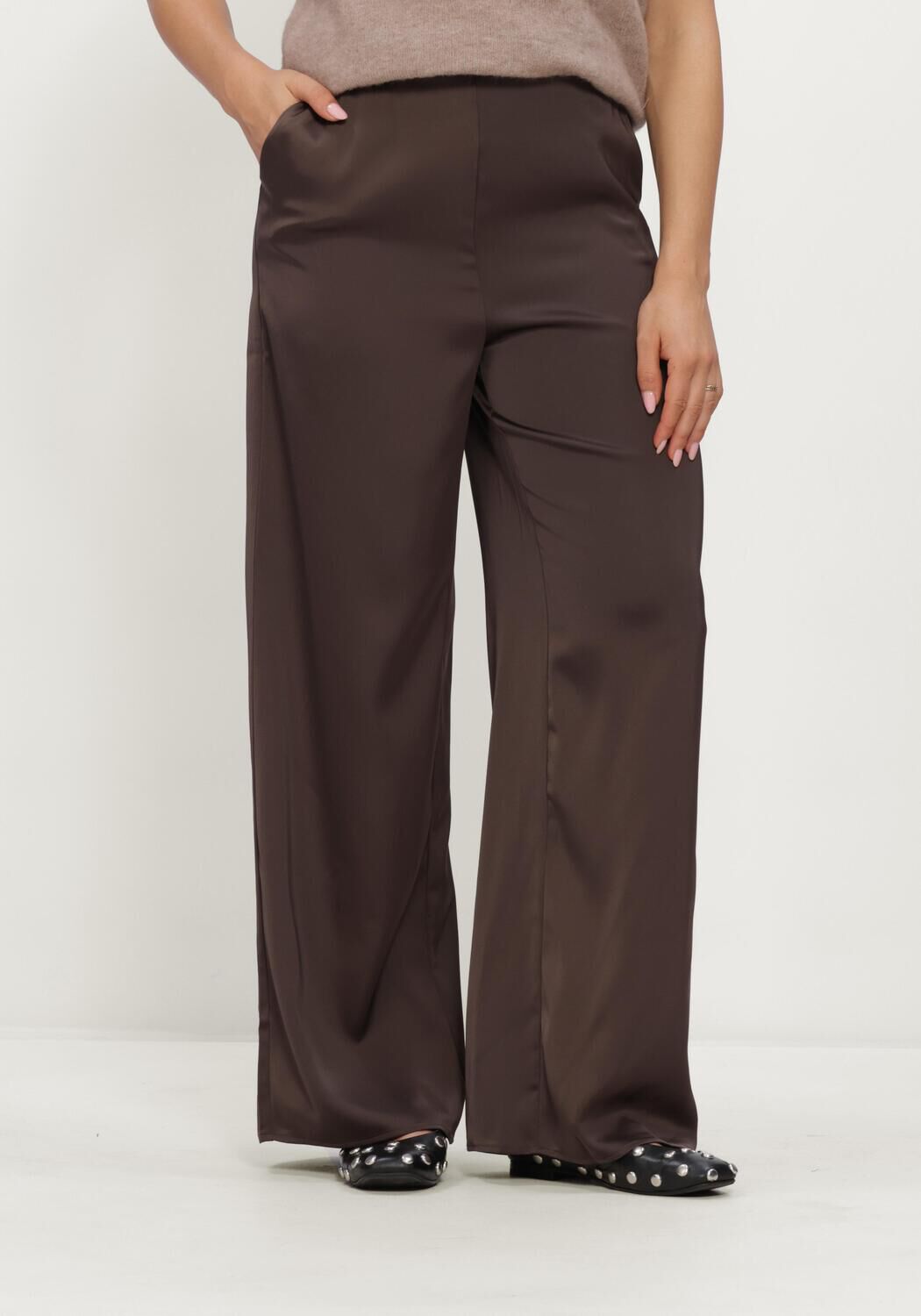 Braune Y.A.S. Weite Hose YASPELLA HW WIDE PANTS - large