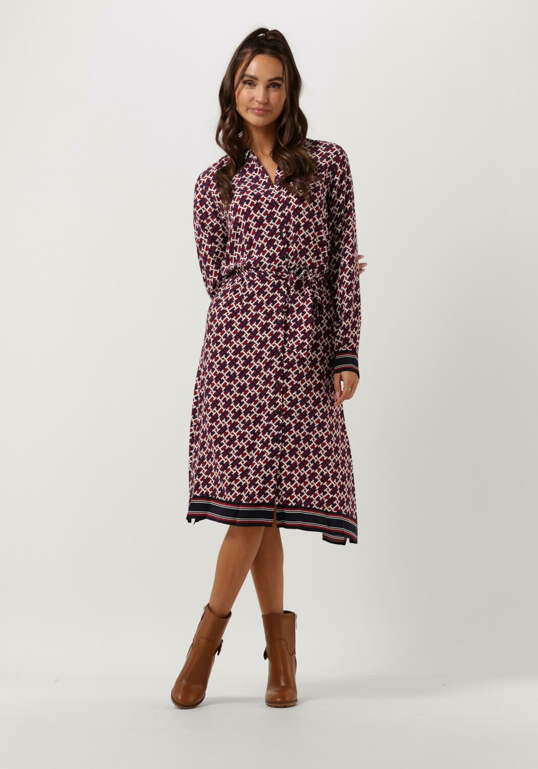 rote tommy hilfiger midikleid vis monogram midi shirt dress ls